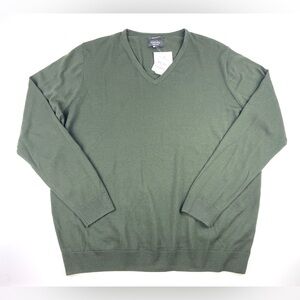 Men’s Forest Green Italian Merino Wool V Neck Sweater Size XXL NWT